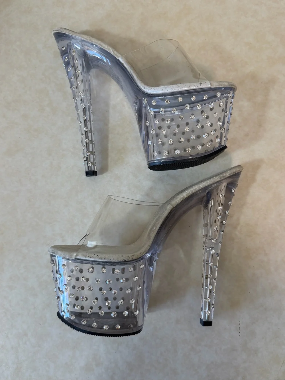 Pleaser Clear Platform Heels with Rhinestone Accents